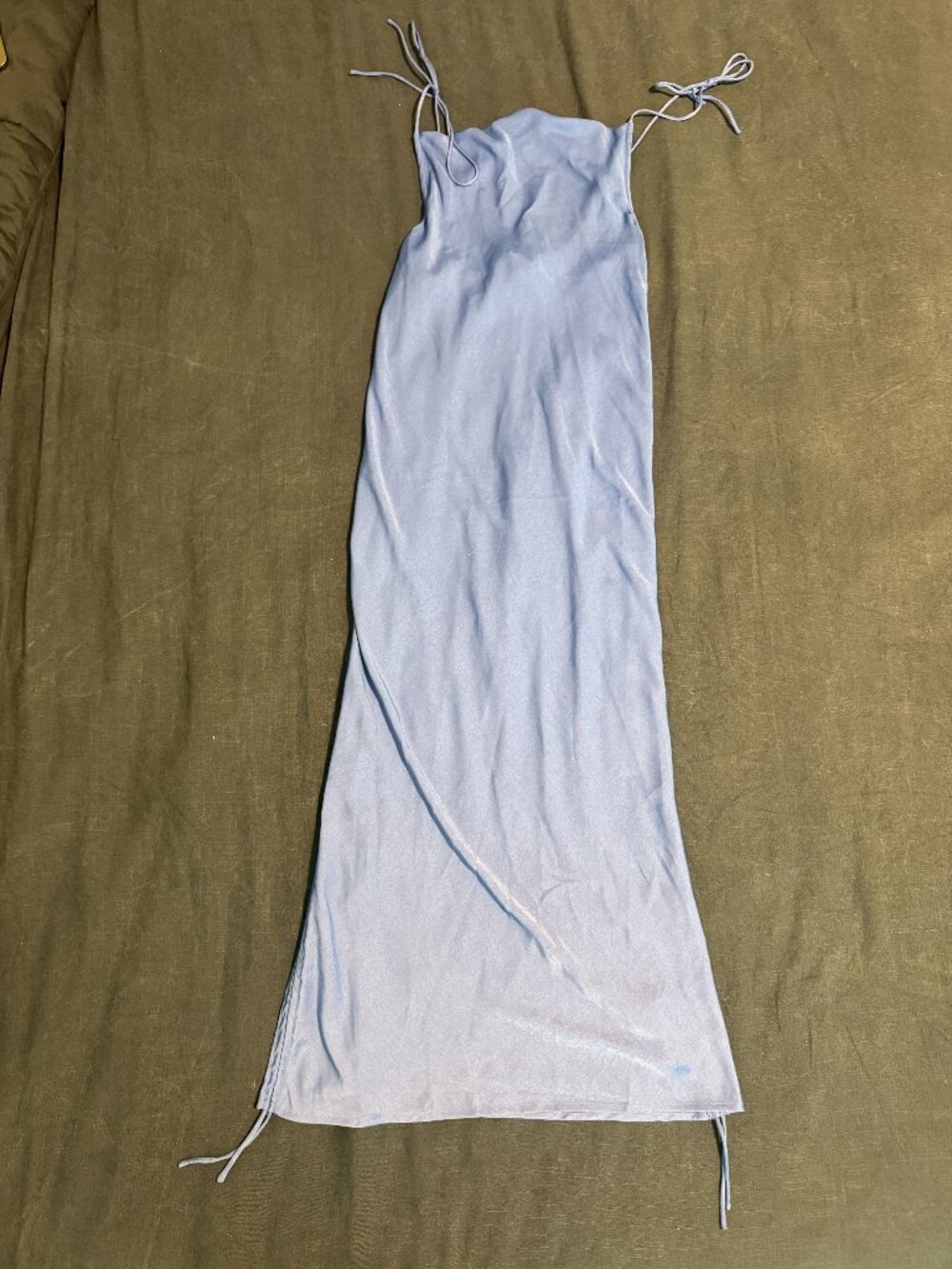 NWT JLUXLABEL Periwinkle Blue Tie Strap Ruched Side Slit Maxi Dress Size M